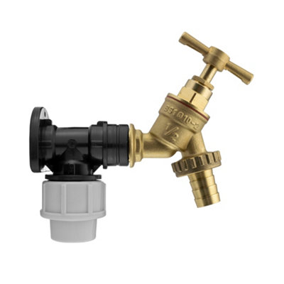 20mm Mdpe Wall Flange Set With Brass Garden Bib Tap And Barb Connection from B&Q