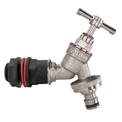 Nickel Plated Brass Garden Bib Tap And Bsp Water Butt Kit With Snap On Connector from B&Q