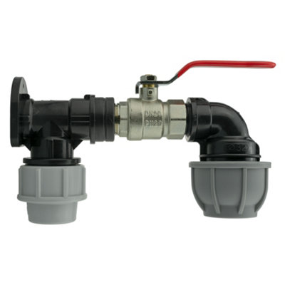 25mm Mdpe Wall Flange Kit With Nickel Plated Brass Lever Valve And 32mm 90Degrees Mdpe Elbow 3/4" Bsp from B&Q