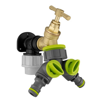 25mm Mdpe Wall Flange Set With Brass 3/4" Bsp Garden Bib Tap And Dual-Valve Lime Splitter from B&Q