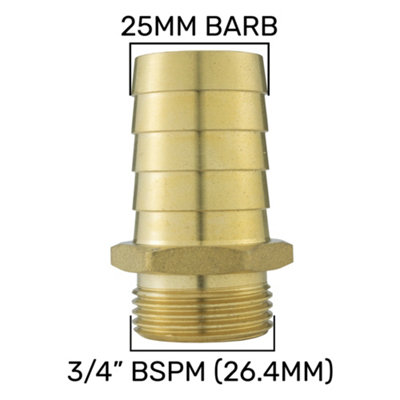 25mm Brass Hose Barb To 3/4" Bsp Male Straight ConnectorBrass 25mm To 3/4" Bsp from B&Q