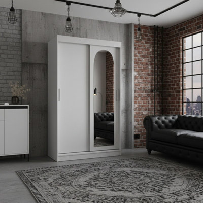 Selfie 120Cm Sliding Double Wardrobe With Single Mirror Door Spacious Storage With Hanging Rail Shelves White from B&Q