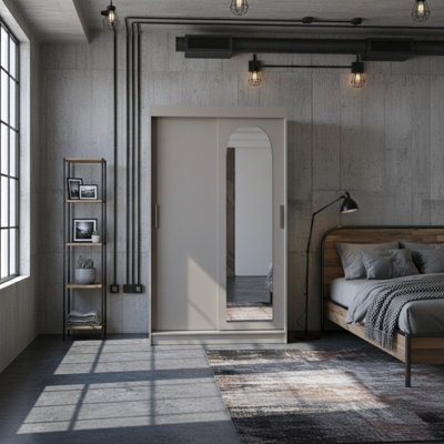 Selfie 120Cm Sliding Double Wardrobe With Single Mirror Door Spacious Storage With Hanging Rail Shelves Cashmere from B&Q