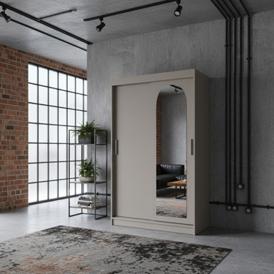 Selfie 120Cm Sliding Double Wardrobe With Single Mirror Door Spacious Storage With Hanging Rail Shelves Cashmere With Drawers from B&Q