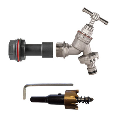 1/2Inch Bsp Water Butt Fitting Set With Snap On Nickel Plated Brass Tap And 21mm Drill Bit from B&Q