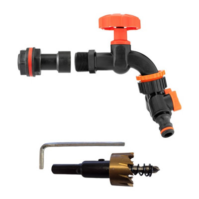 1/2Inch Bsp Water Butt Extension Set With Black Dial Tap Two Way Splitter And 21mm Hole Saw Cutter from B&Q