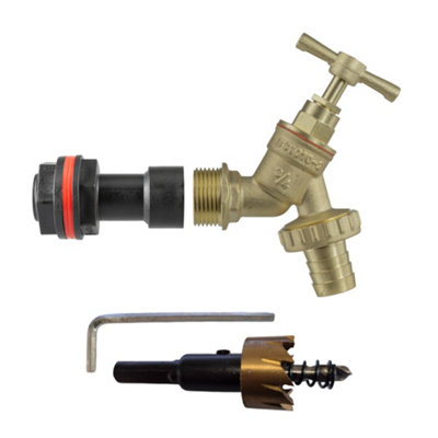 3/4Inch Bsp Water Butt Fitting Set With 50mm Extension Brass Hose Tail Tap And 27mm Hss Drill Bit from B&Q