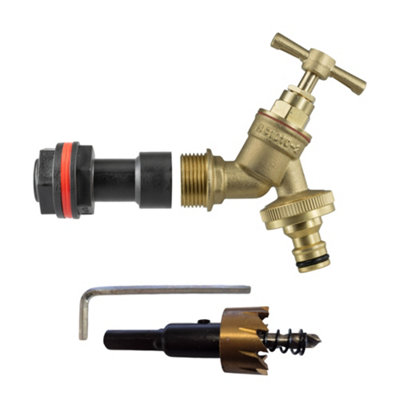 3/4Inch Bsp Water Butt Extension Set With Brass Bib Tap Quick Connect And 27mm Drill Bit from B&Q