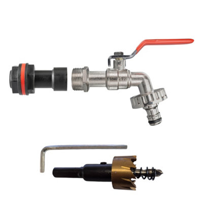 3/4Inch Bsp Water Butt Connector Set With Quick Lock Lever Tap And 27mm Hss Drill Bit from B&Q