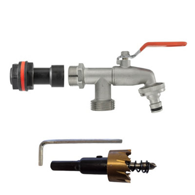 3/4Inch Bsp Water Butt Connector Set With 50mm Extension Twin Lever Tap And 27mm Hss Hole Cutter from B&Q