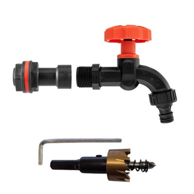 3/4Inch Bsp Water Butt Connector Set With Black & Orange Polypropylene Tap And 27mm Hss Hole Saw from B&Q