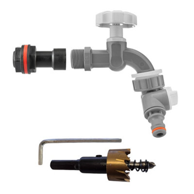 3/4Inch Bsp Water Butt Fitting Kit With 50mm Extension Grey Tap Dual Outlet Splitter And 27mm Hss Drill Bit from B&Q