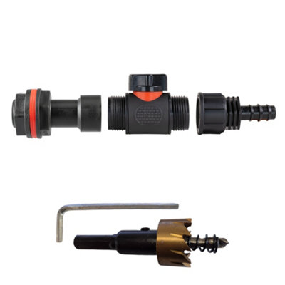 3/4Inch Bsp Water Butt Extension Kit With In Line Tap 16mm Barb Connector And 27mm Hss Drill Bit from B&Q