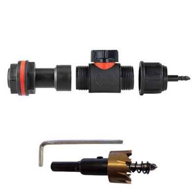 3/4Inch Bsp Water Butt Extension Kit With In Line Soft Touch Tap 4mm Micro Barb Connector And 27mm Hss Drill Bit from B&Q