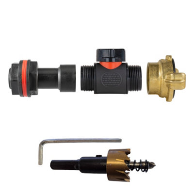 3/4Inch Bsp Water Butt Extension Set With In Line Shut Off Valve Geka Brass Connector And 27mm Hole Saw from B&Q