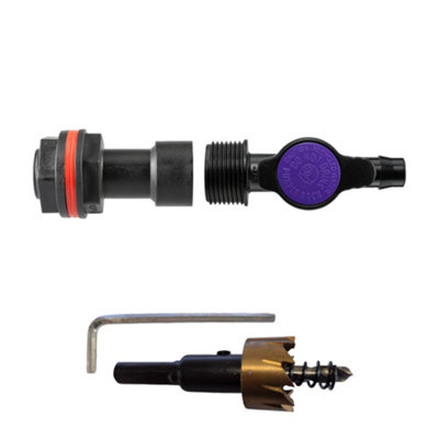 3/4Inch Bsp Water Butt Extension Kit With 13mm Hose Barb Irrigation Valve And 27mm Hole Cutter from B&Q