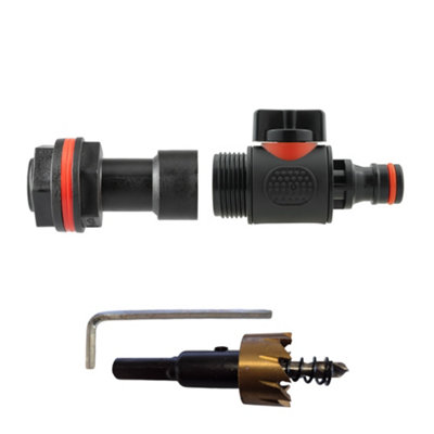 3/4Inch Bsp Water Butt Link Set With Quick Connect Tap Locking Nut Washers And 27mm Hss Drill Bit from B&Q