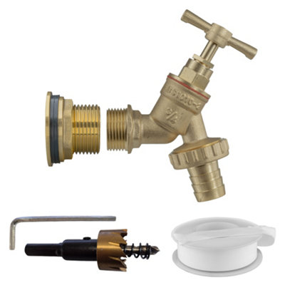 1Inch Barbed Brass Tap Ptfe Tape And 34mm Hss Hole Saw Drill Bit from B&Q