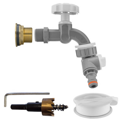 1Inch Bsp Water Butt Brass Set With Grey Dial Tap Dual Outlet Splitter And 34mm Drill Bit from B&Q