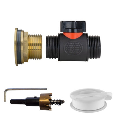 1Inch Bsp In Line Shut Off Valve Ptfe Tape And 34mm Hss Hole Saw Drill Bit from B&Q