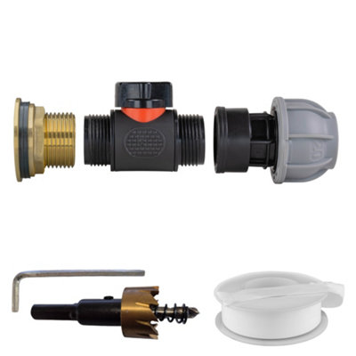 1Inch In Line Valve 20mm Mdpe Joiner Ptfe Tape And 34mm Hss Hole Saw from B&Q