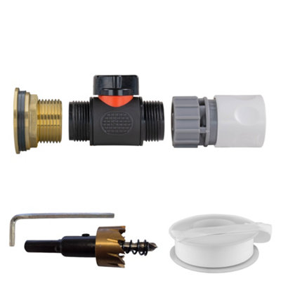 1Inch Bsp Brass Water Butt Fitting Kit With In Line Valve Wl Female Quick Connector And 34mm Drill Bit from B&Q