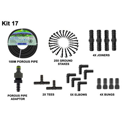  - Porous Irrigation Pipe Set Porous Kit17 100M Soaker Hose Kit With 16mm Fittings And Tap Connector