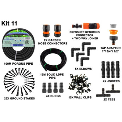  - Porous Irrigation Pipe Set Porous Kit11 100M Soaker Hose With 15M 16mm Ldpe Pipe And Full 16mm Fitting Kit