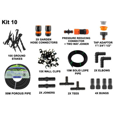  - Porous Irrigation Pipe Set Porous Kit10  50M Soaker Hose 15M 16mm Ldpe Pipe Fittings And Connectors.