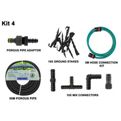  - Porous Irrigation Pipe Set Porous Kit4 50M Porous Soaker Hose With 5M Garden Hose And Fittings