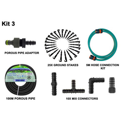  - Porous Irrigation Pipe Set Porous Kit3 100M Soaker Hose With 5M Hose Fittings And Tap Connector
