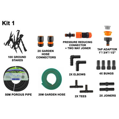  - Porous Irrigation Kit Porous Kit1 50M Soaker Hose Pressure Reducer Fittings