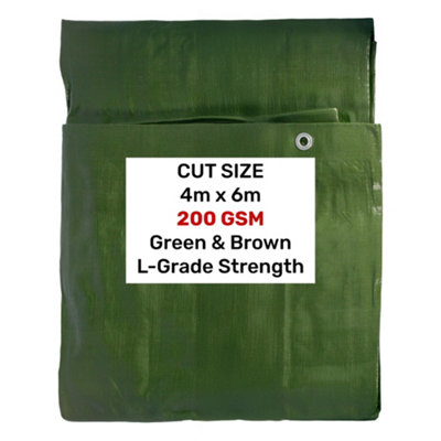 Green/brown Heavy Duty Tarpaulin 4M X 6M  200Gsm L Grade Cover from B&Q