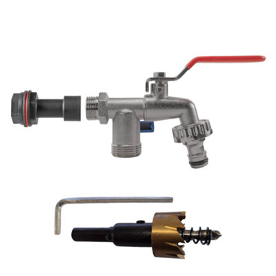 1/2Inch Bsp Water Butt Extension Set With 50mm Extension Twin Outlet Tap And 21mm Hss Drill Bit from B&Q