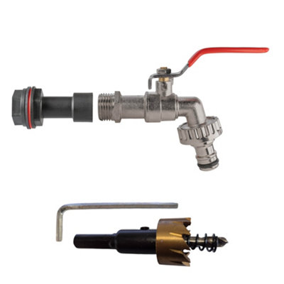 1/2Inch Bsp Water Butt Extension Set With Zinc Plated Lever Tap Snap On Hose Connector And 21mm Drill Bit  Pack Of 1 from B&Q