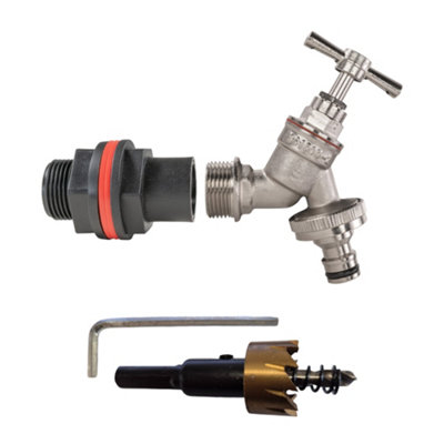3/4Inch Bsp Water Butt Kit With Nickel Plated Brass Bib Tap Snap On Connector And 27mm Hss Hole Saw Drill Bit from B&Q