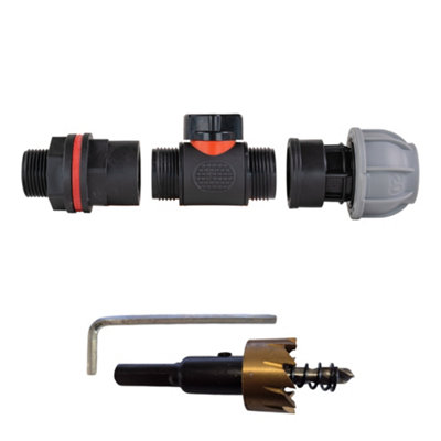 3/4" Bsp Water Butt Kit With Soft-Touch In-Line Valve20mm Mdpe Joiner And 27mm Hss Drill Bit from B&Q