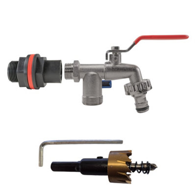 Water  Bsp Female  Dual Outlet Garden Tap With 27mm Hss Hole Saw Drill Bit from B&Q