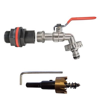 3/4Inch Bsp Water Butt Fitting Kit With Quick Connect Lever Tap And 27mm Hss Drill Bit from B&Q