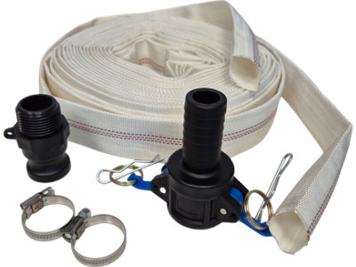 15M Lay Flat Hose 1.25" Kit L 8 Bar Working Pressure Camlock Type C & F Connectors 2 Hose Clips from B&Q