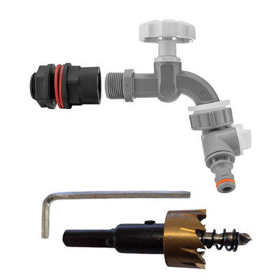 Water Butt Kit With Grey Dial Tap Dual Hose Splitter And 21mm Drill Bit from B&Q