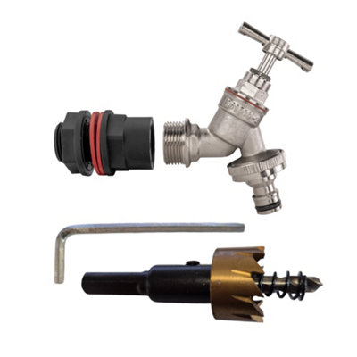 1/2" Bsp Water Butt Kit With Nickel-Plated Brass Bib TapQuick-Connect Outlet And 21mm Hss Drill Bit from B&Q