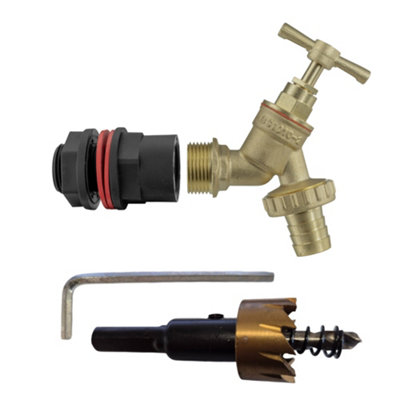 Water Bsp Connector With Brass Bib Tap And 21mm Hss Drill Bit from B&Q