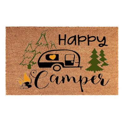  - Coir Happy Print  Rubber Backing Rustic Entrance Mat