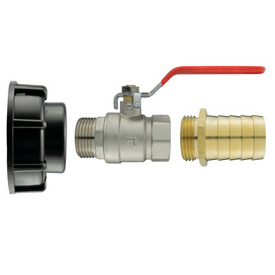 Ibc Bspf Thread Nickel Plated Lever Valve And 32mm Brass Hose Barb Joiner from B&Q