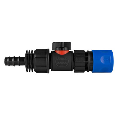 Blue 3/4" Bspf Click-Lock Hose Connector With In-Line 3/4" Bspm Valve And 16mm Barbed Joiner For 1/2" Irrigation Pipe from B&Q