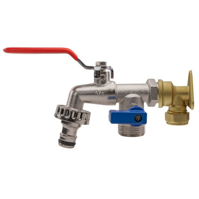 15mm Brass Wall Flange Plumbing Kit With Double Lever Garden Tap And Click-Lock Connector from B&Q