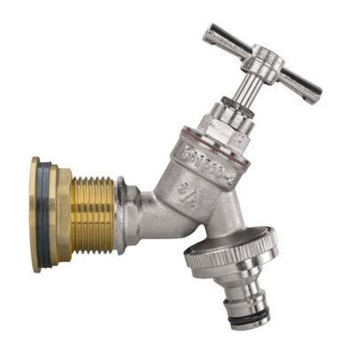 1Inch Brass Water Butt Set With Nickel Plated Garden Bib Tap Quick Connect Fitting And Ptfe Tape from B&Q
