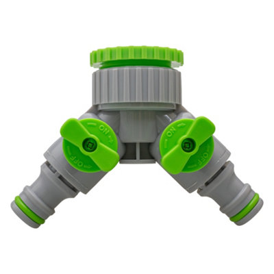 Green/grey  Bsp Female Dual Outlet Tap Connector With Valves from B&Q
