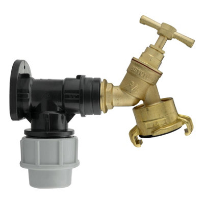  - 25mm Mdpe Wall Flange Kit With 3/4" Brass Bib Tap And 1 Inch Bspf Geka Fitting